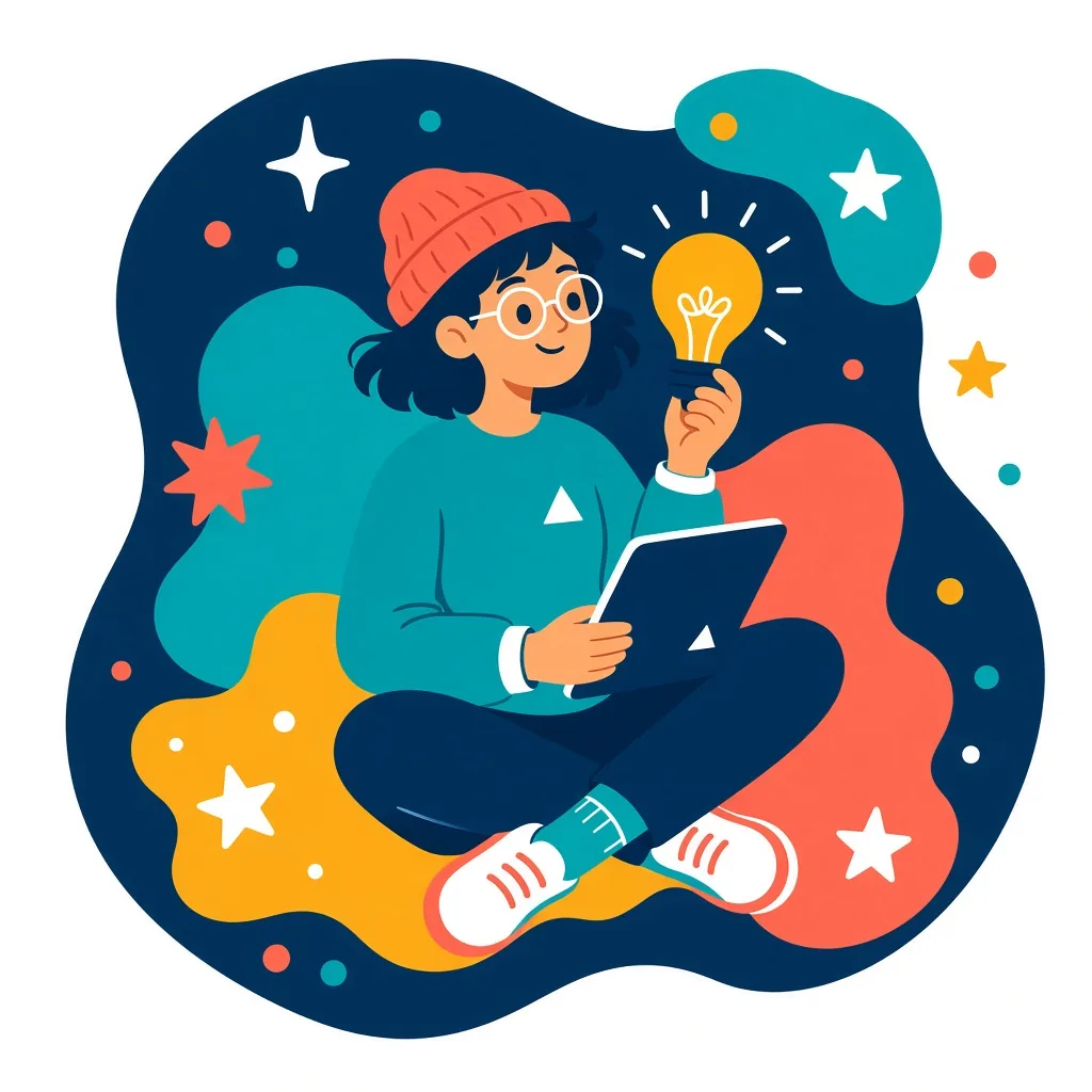 Hand-drawn creative character with lightbulb